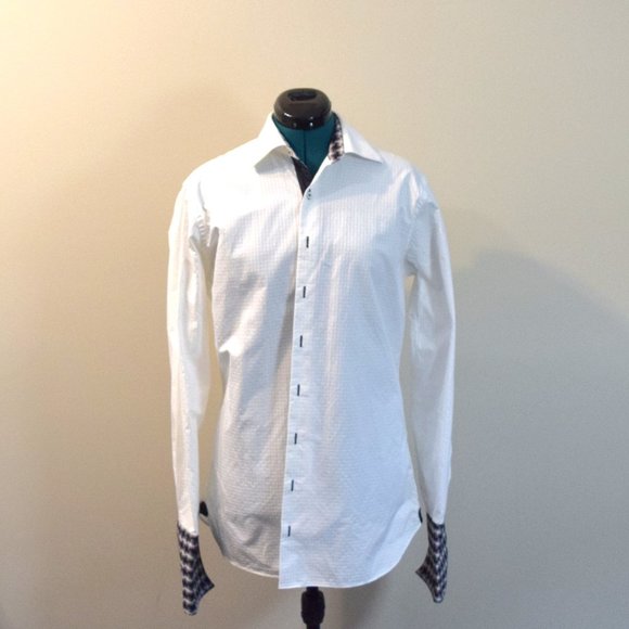 Men's Antonio Valente Crossover Trim Fit White Cotton Dress Shirt - Picture 1 of 9